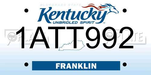 1ATT992 Kentucky License Plate