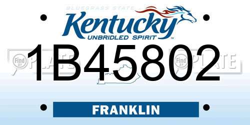 1B45802 Kentucky License Plate