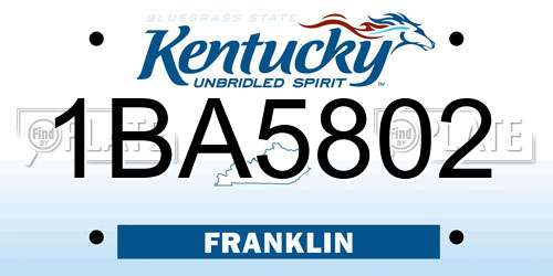 1BA5802 Kentucky License Plate