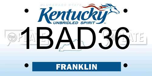 1BAD36 Kentucky License Plate