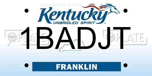 1BADJT Kentucky License Plate