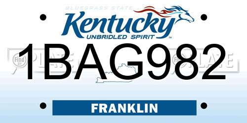 1BAG982 Kentucky License Plate