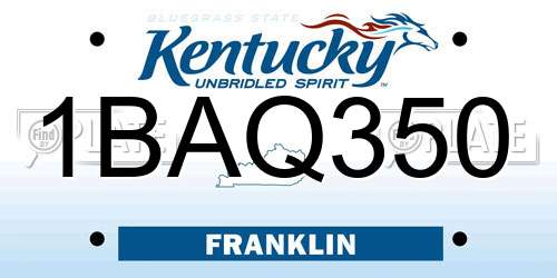 1BAQ350 Kentucky License Plate
