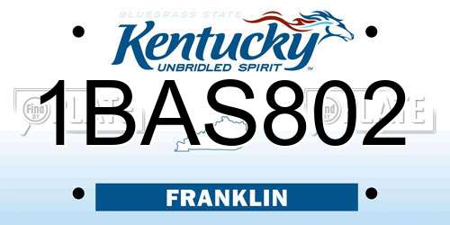 1BAS802 Kentucky License Plate