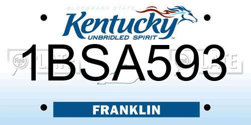 1BSA593 Kentucky License Plate