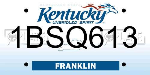 1BSQ613 Kentucky License Plate