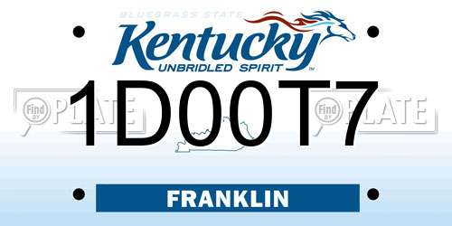 1D00T7 Kentucky License Plate