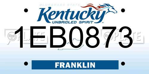 1EB0873 Kentucky License Plate