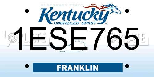 1ESE765 Kentucky License Plate