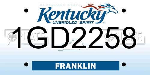 1GD2258 Kentucky License Plate