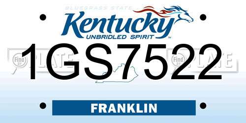 1GS7522 Kentucky License Plate