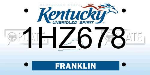 1HZ678 Kentucky License Plate