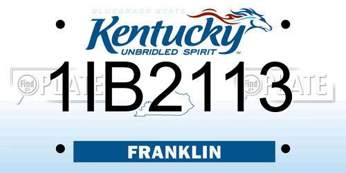1IB2113 Kentucky License Plate