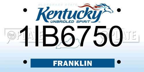 1IB6750 Kentucky License Plate