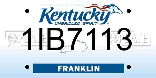 1IB7113 Kentucky License Plate