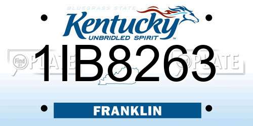 1IB8263 Kentucky License Plate