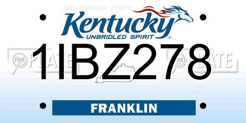 1IBZ278 Kentucky License Plate