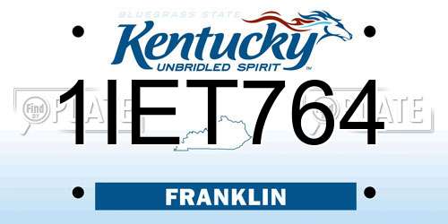 1IET764 Kentucky License Plate