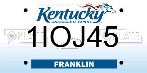 1IOJ45 Kentucky License Plate