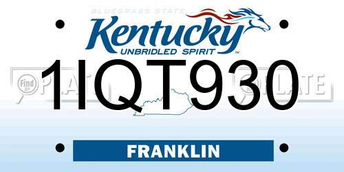 1IQT930 Kentucky License Plate