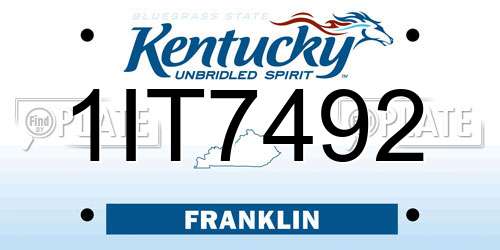 1IT7492 Kentucky License Plate