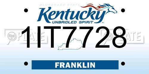1IT7728 Kentucky License Plate
