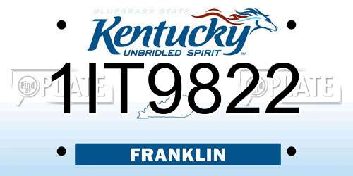 1IT9822 Kentucky License Plate