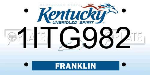 1ITG982 Kentucky License Plate