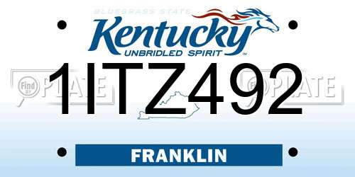 1ITZ492 Kentucky License Plate
