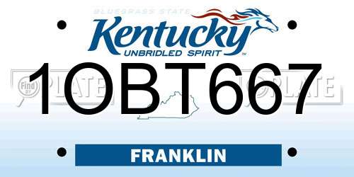 1OBT667 Kentucky License Plate