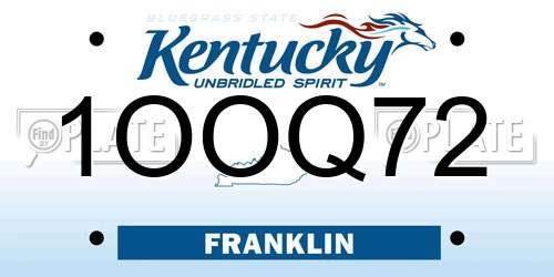 1OOQ72 Kentucky License Plate