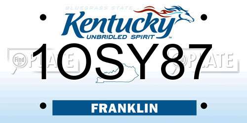 1OSY87 Kentucky License Plate