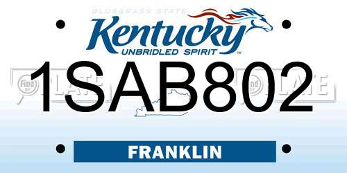 1SAB802 Kentucky License Plate
