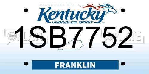 1SB7752 Kentucky License Plate