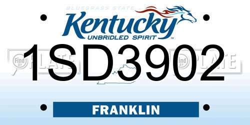 1SD3902 Kentucky License Plate