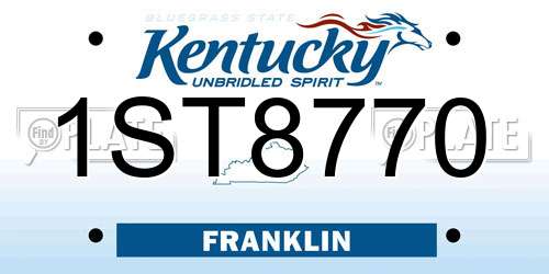 1ST8770 Kentucky License Plate