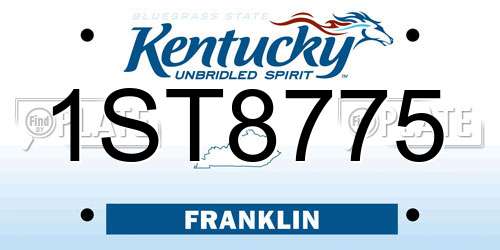 1ST8775 Kentucky License Plate