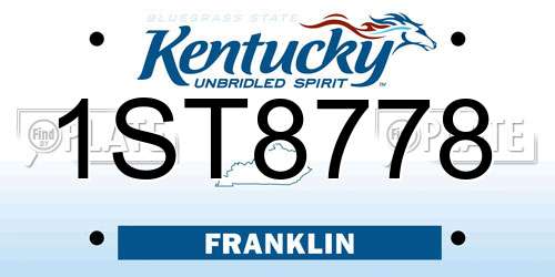 1ST8778 Kentucky License Plate