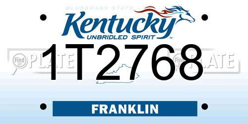1T2768 Kentucky License Plate