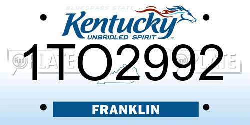 1TO2992 Kentucky License Plate