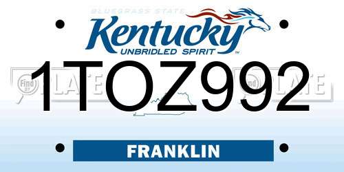 1TOZ992 Kentucky License Plate