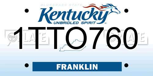 1TTO760 Kentucky License Plate