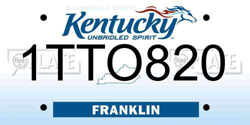 1TTO820 Kentucky License Plate