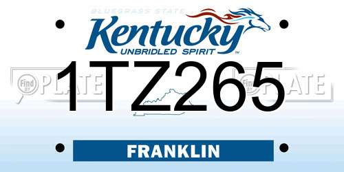 1TZ265 Kentucky License Plate