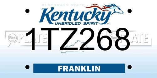1TZ268 Kentucky License Plate