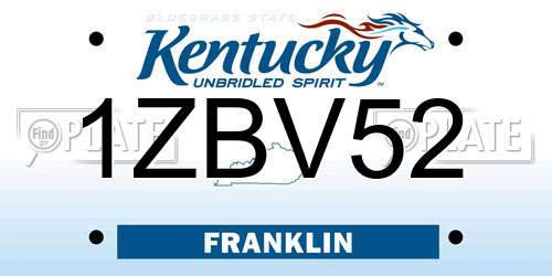 1ZBV52 Kentucky License Plate