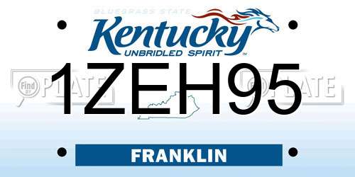 1ZEH95 Kentucky License Plate