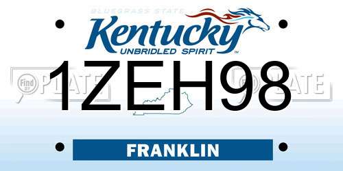 1ZEH98 Kentucky License Plate