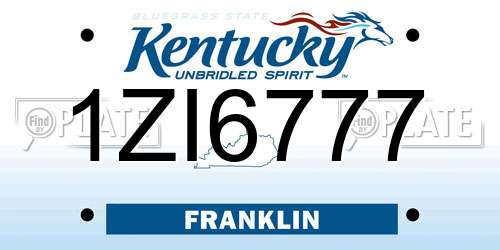 1ZI6777 Kentucky License Plate