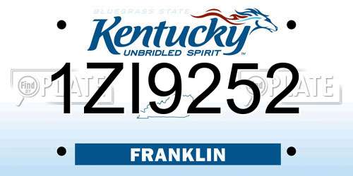1ZI9252 Kentucky License Plate